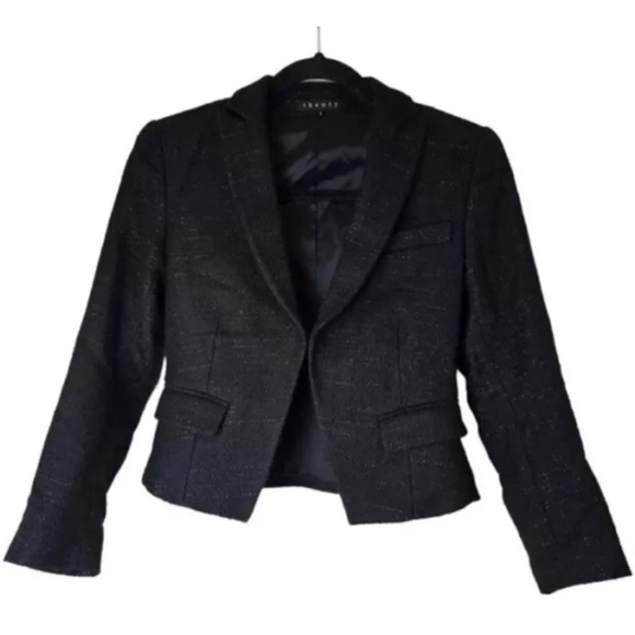 Theory Black Sparkle Tweed Jacket Blazer Career Size 10 - Picture 1 of 5